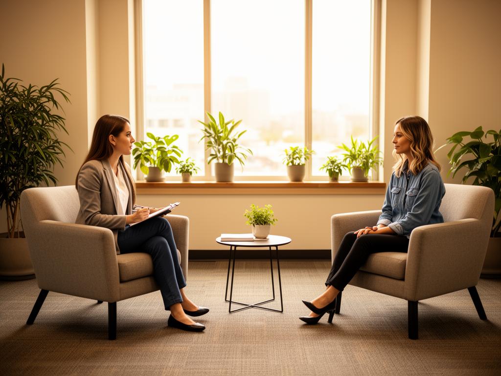 Provider having a thoughtful conversation with patient during psychiatric evaluation