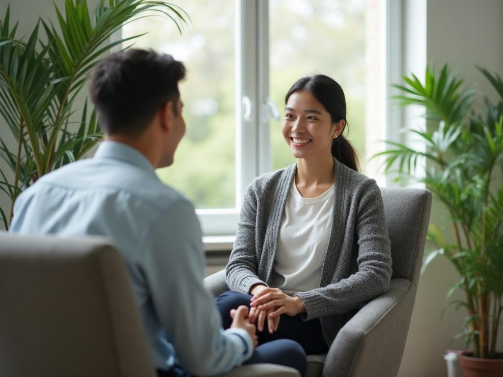 Provider having a thoughtful conversation with patient during psychiatric evaluation