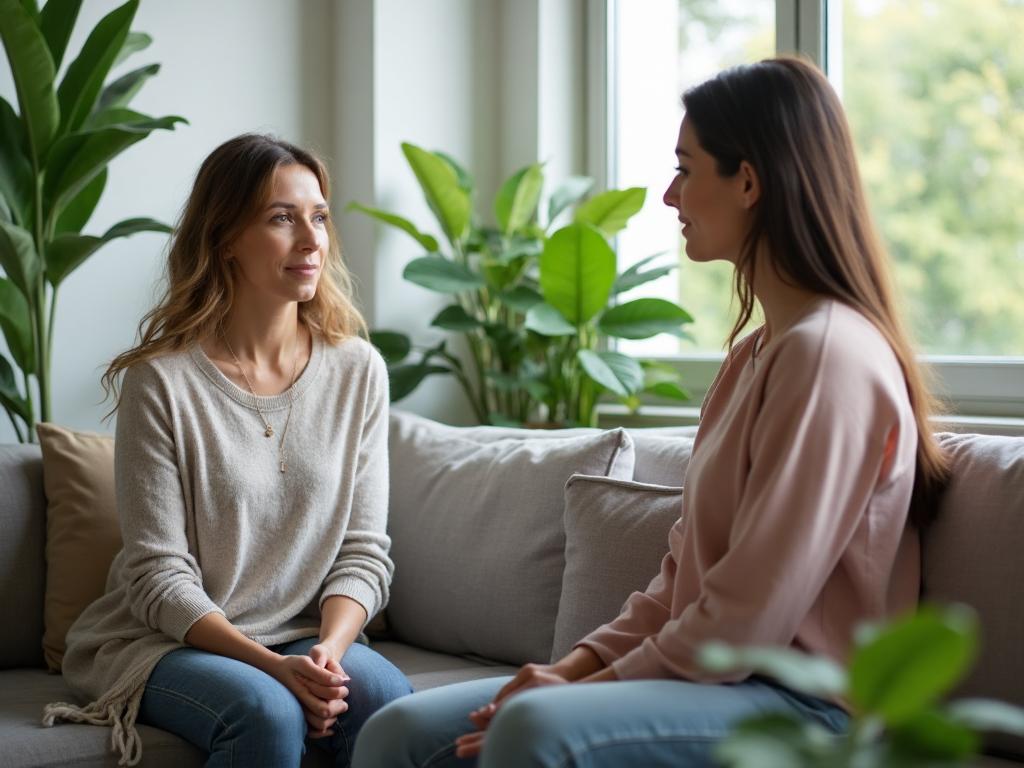 Compassionate therapy session in a warm, supportive environment